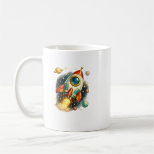 ​Retro Space Rocket Launch Ceramic Coffee Mug