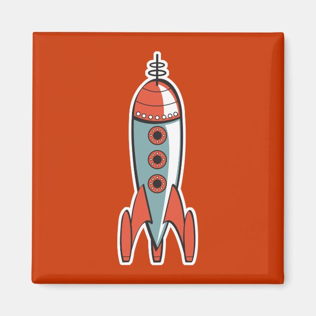 retro space rocket magnet (Front)
