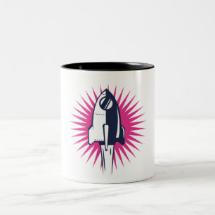 Retro Space Rocket Two-Tone Coffee Mug