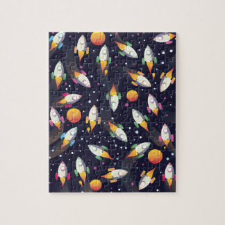 Retro Space Rockets Pattern Jigsaw Puzzle