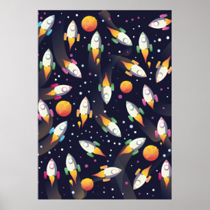 Retro Space Rockets pattern. Poster