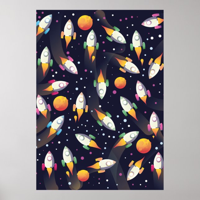 Retro Space Rockets pattern. Poster (Front)