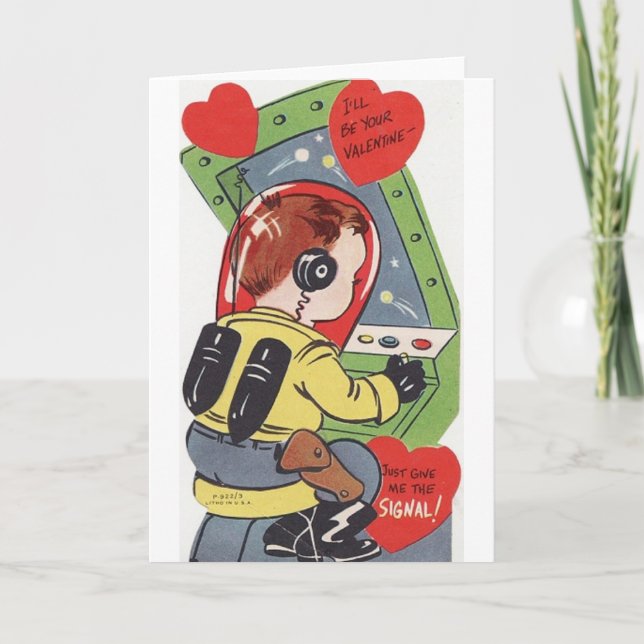 Retro Space Ship Carte Saint Valentin (Devant)