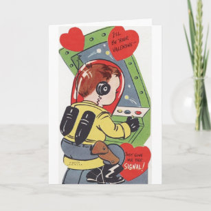 Retro Space Ship Valentine's Day Card