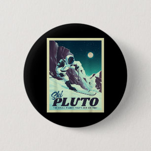 Retro Space Tourism Ski Pluto Skiing Skier  2 Inch Round Button