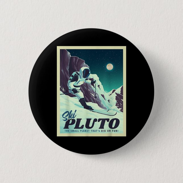 Retro Space Tourism Ski Pluto Skiing Skier  2 Inch Round Button (Front)