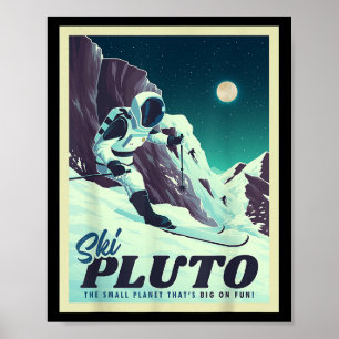 Retro Space Tourism Ski Pluto Skiing Skier Poster