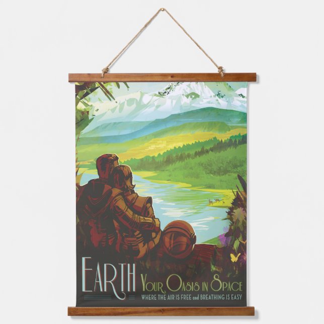 Retro Space Travel Poster-An Earth Science Mission Hanging Tapestry (Front)