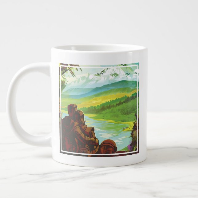 Retro Space Travel Poster-An Earth Science Mission Large Coffee Mug (Left)