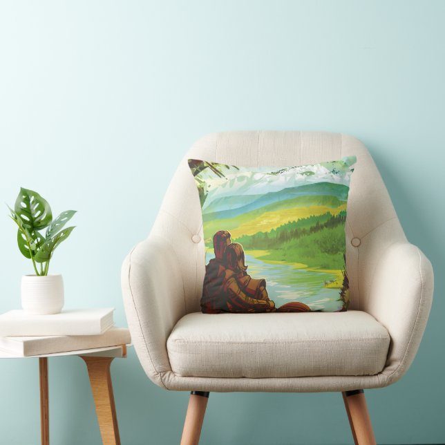 Retro Space Travel Poster-An Earth Science Mission Throw Pillow (Chair)