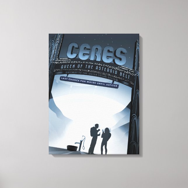 Retro Space Travel Poster-Dwarf Planet Ceres. Canvas Print (Front)