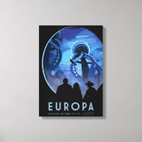 Retro Space Travel Poster- Jupiter's Moon Europa.