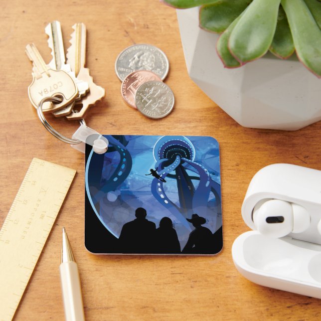 Retro Space Travel Poster- Jupiter's Moon Europa. Keychain (Desk)