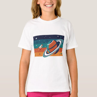 Retro Space Travel Poster Ringed Planet T-Shirt