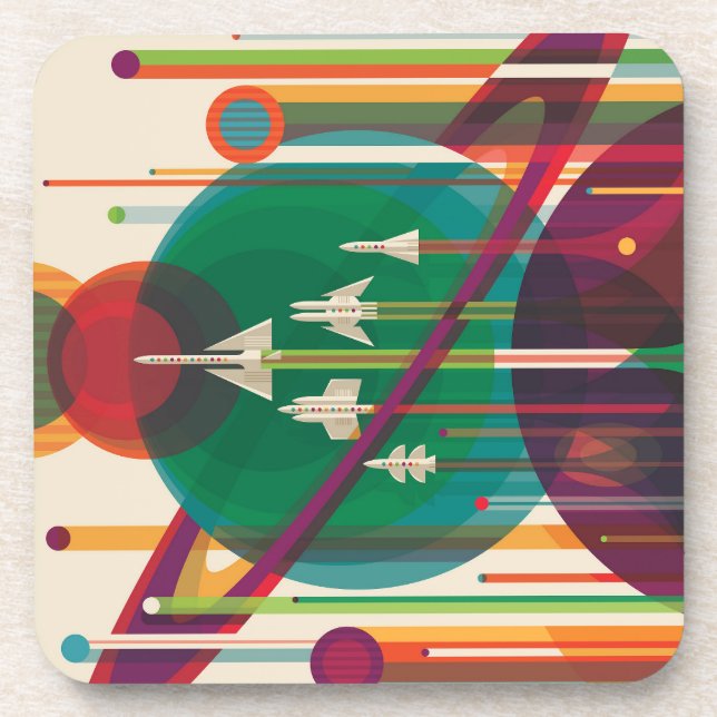 Retro Space Travel Poster- Solar System Grand Tour Coaster (Front)