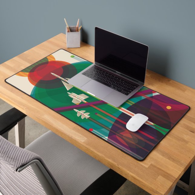 Retro Space Travel Poster- Solar System Grand Tour Desk Mat (Office 2)