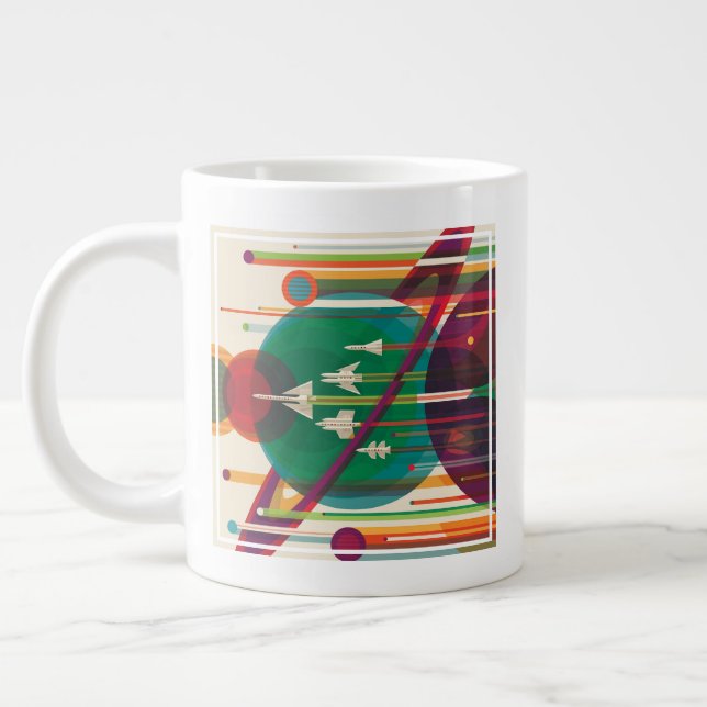 Retro Space Travel Poster- Solar System Grand Tour Large Coffee Mug (Left)