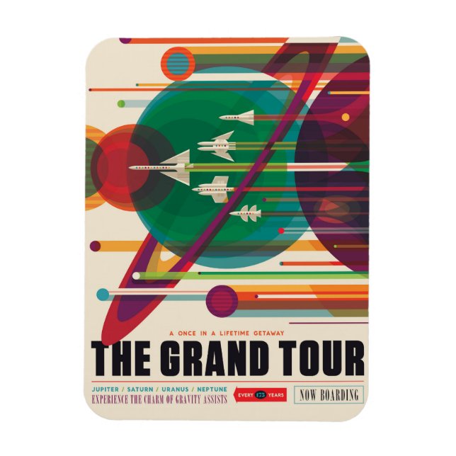 Retro Space Travel Poster- Solar System Grand Tour Magnet (Vertical)