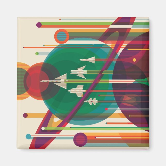 Retro Space Travel Poster- Solar System Grand Tour Magnet (Front)