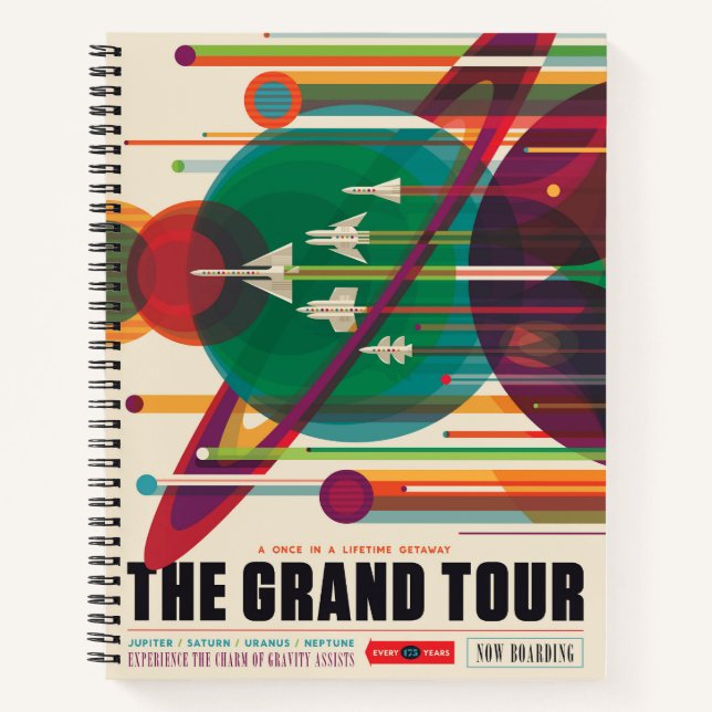Retro Space Travel Poster- Solar System Grand Tour Notebook (Front)