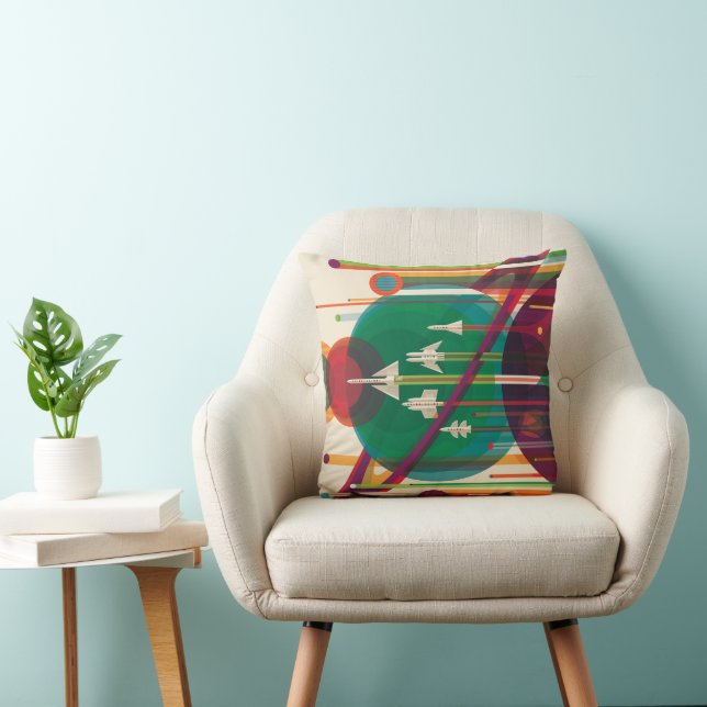 Retro Space Travel Poster- Solar System Grand Tour Throw Pillow (Chair)