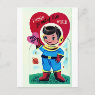Retro Space Valentine Holiday Postcard