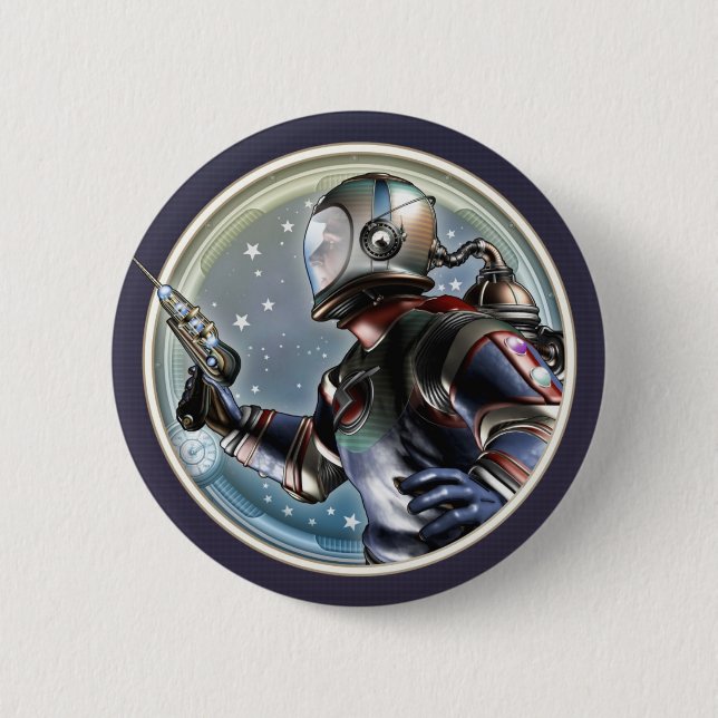 Retro Spaceman Round Button (Front)