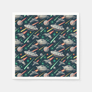 Retro Spaceship Sci-Fi Space Battle Comic Pattern Napkin