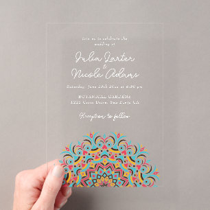 Retro Spanish Abstract Floral Mandala Wedding Acrylic Invitations