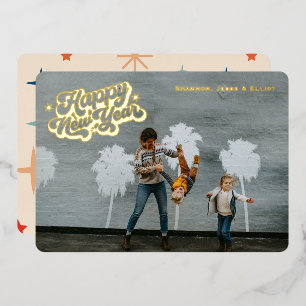 Retro Sparkle Happy New Year One Photo Gold Foil Holiday Card