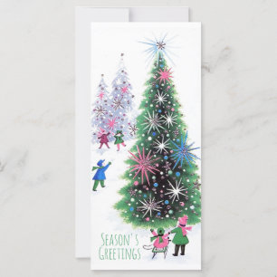 Retro Sparkling Christmas Trees Illustration Card