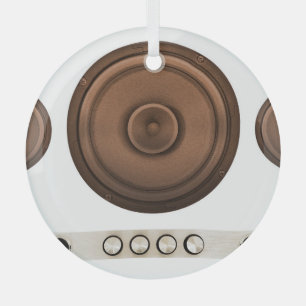 Retro speakers: brown, isolated white. glass ornament