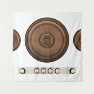 Retro speakers: brown, isolated white. tapestry