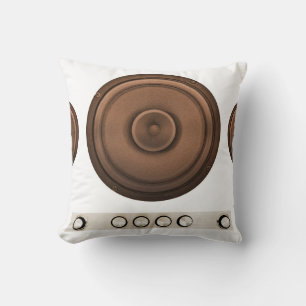 Retro speakers: brown, isolated white. throw pillow