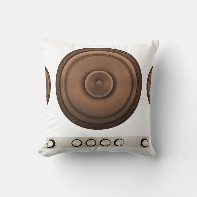 Retro speakers: brown, isolated white. throw pillow (Front)