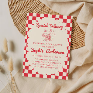 Retro Special Delivery Pizza Baby Shower  Invitation