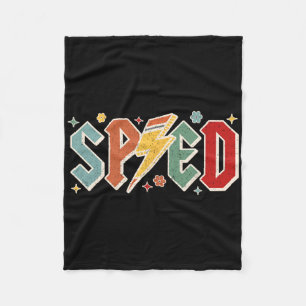 Retro Sped Teacher Pencil Lightning Bolt Back To S Fleece Blanket