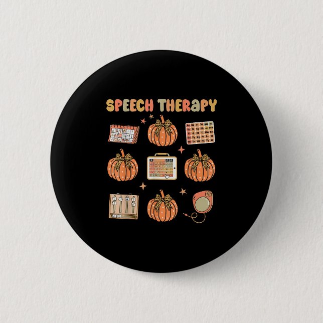 Retro Speech Therapy Slp Fall Pumpkin Speech Thera 2 Inch Round Button (Front)