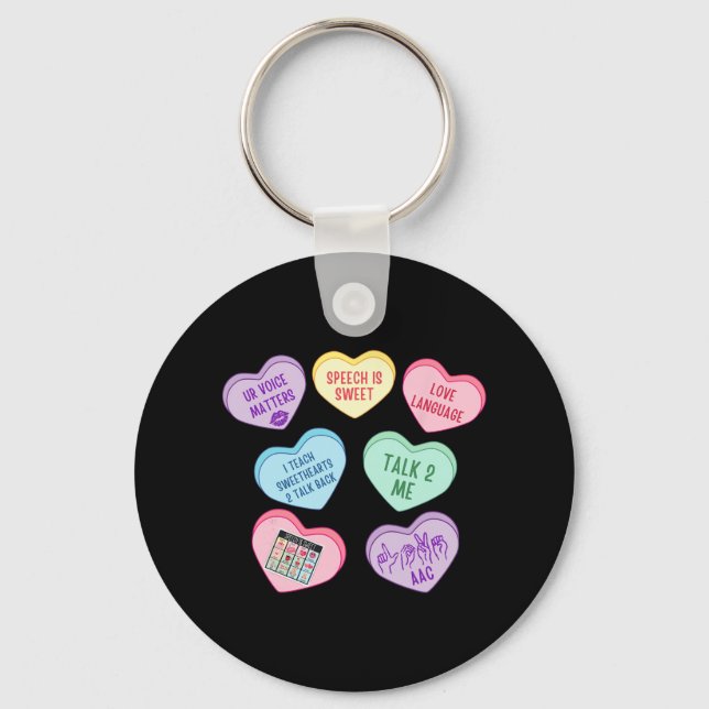 Retro Speech Therapy Slp Hearts Candy Valentine's  Keychain (Front)