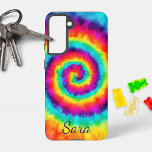 Retro Spiral Rainbow Tie Dye Signature  Samsung Galaxy Case<br><div class="desc">Bright and cheery this retro style spiral rainbow tie dye cell phone case will brighten your day! Personalize it with your desired name or initials.</div>