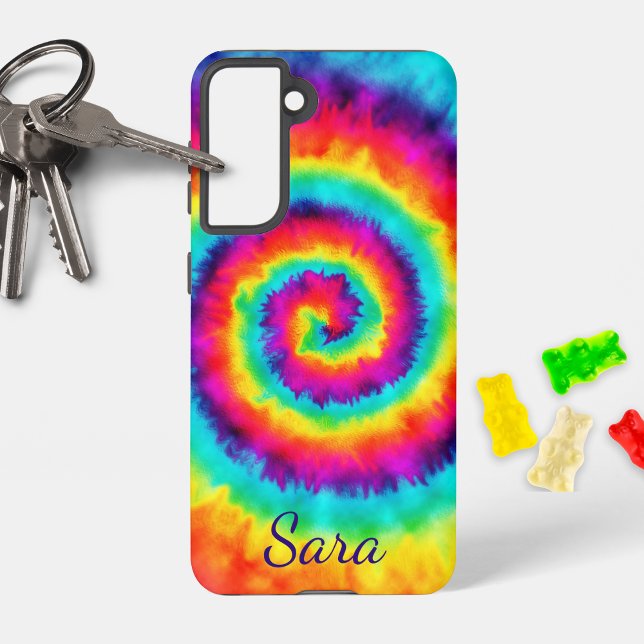 Retro Spiral Rainbow Tie Dye Signature  Samsung Galaxy S21 Case (Creator Uploaded)