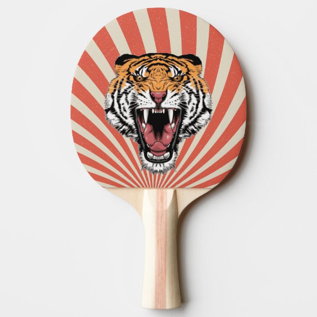 Retro Spiral Tiger Mascot Ping Pong Paddle (Back)