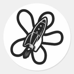 Retro Splat Rocket Black & White Classic Round Sticker