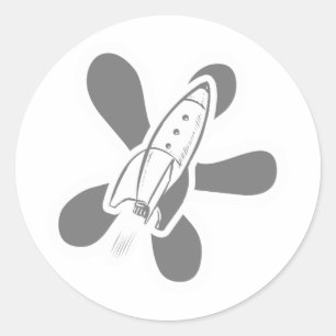 Retro Splat Rocket White Grey Classic Round Sticker