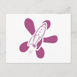 Retro Splat Rocket White Pink Postcard