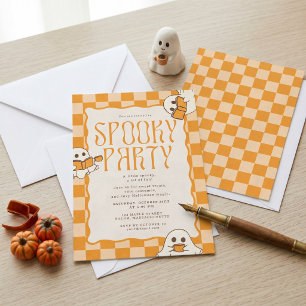 Retro Spooky Cute Ghost Halloween Party Invitation