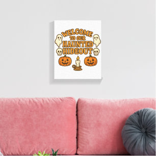Retro Spooky Haunted Ghosts Hideout Cute Halloween Canvas Print