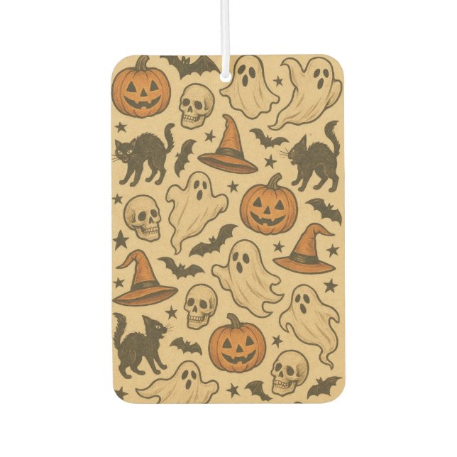 Retro Spooky Icons on Cream Background Air Freshener (Front)