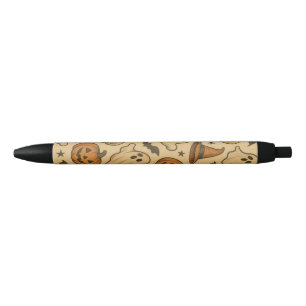 Retro Spooky Icons on Cream Background Black Ink Pen