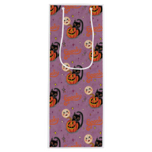 Retro Spooky Kitten Pumpkin Moons on Purple Wine Gift Bag